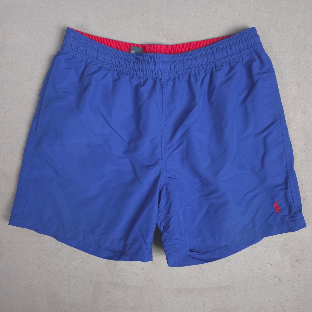 Polo Ralph Lauren Mens Swim Trunks Shorts Blue Red Lined Size L‎